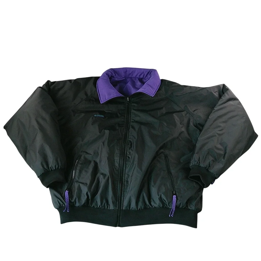 Vintage 90's Columbia Reversible Bomber Jacket Mens XXL Black Purple Thinsulate